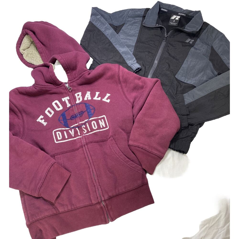 Lot 2 Boys Russell Child Place ‎ M 7 8 Hoodie Zip Up Lined & Jacket Wind Breaker